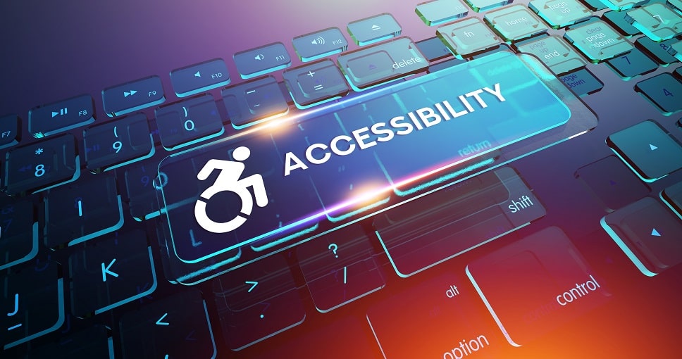 Lap top keyboard with accessibility symbol
