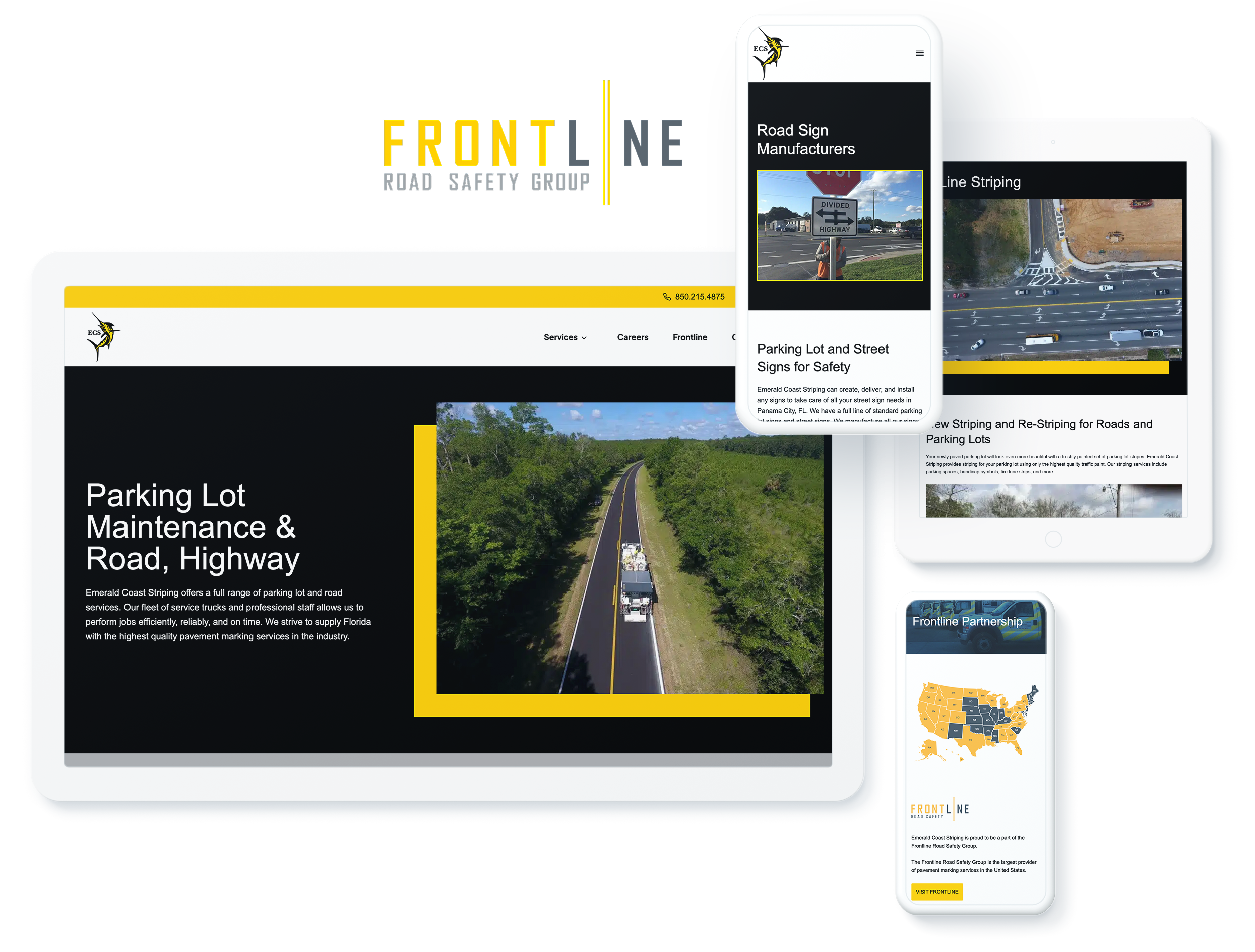 Frontline Roade Safety Group website on digital devices showcasing successful digital marketing for transportation industry