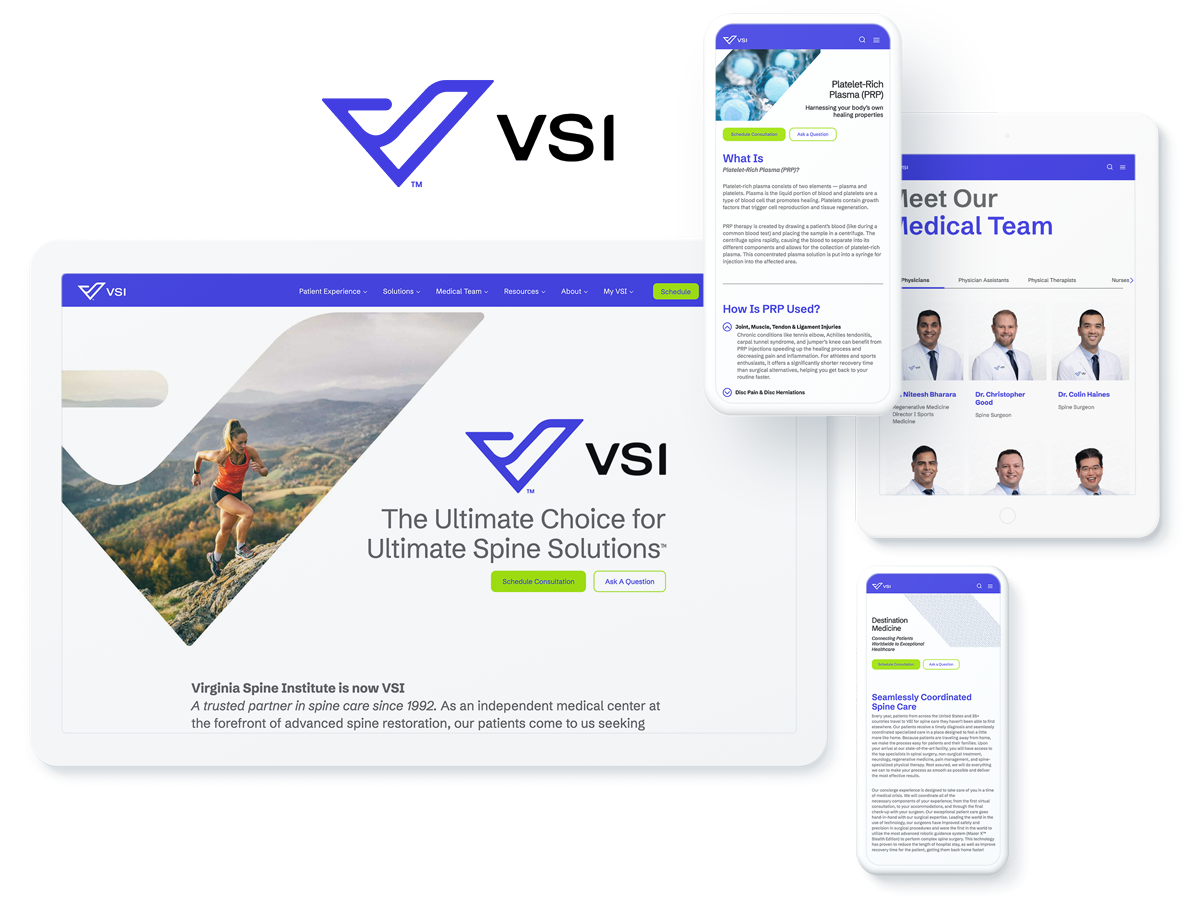 Virginia Spine Institute website on device screens, highlighting success with web development agency services for healthcare