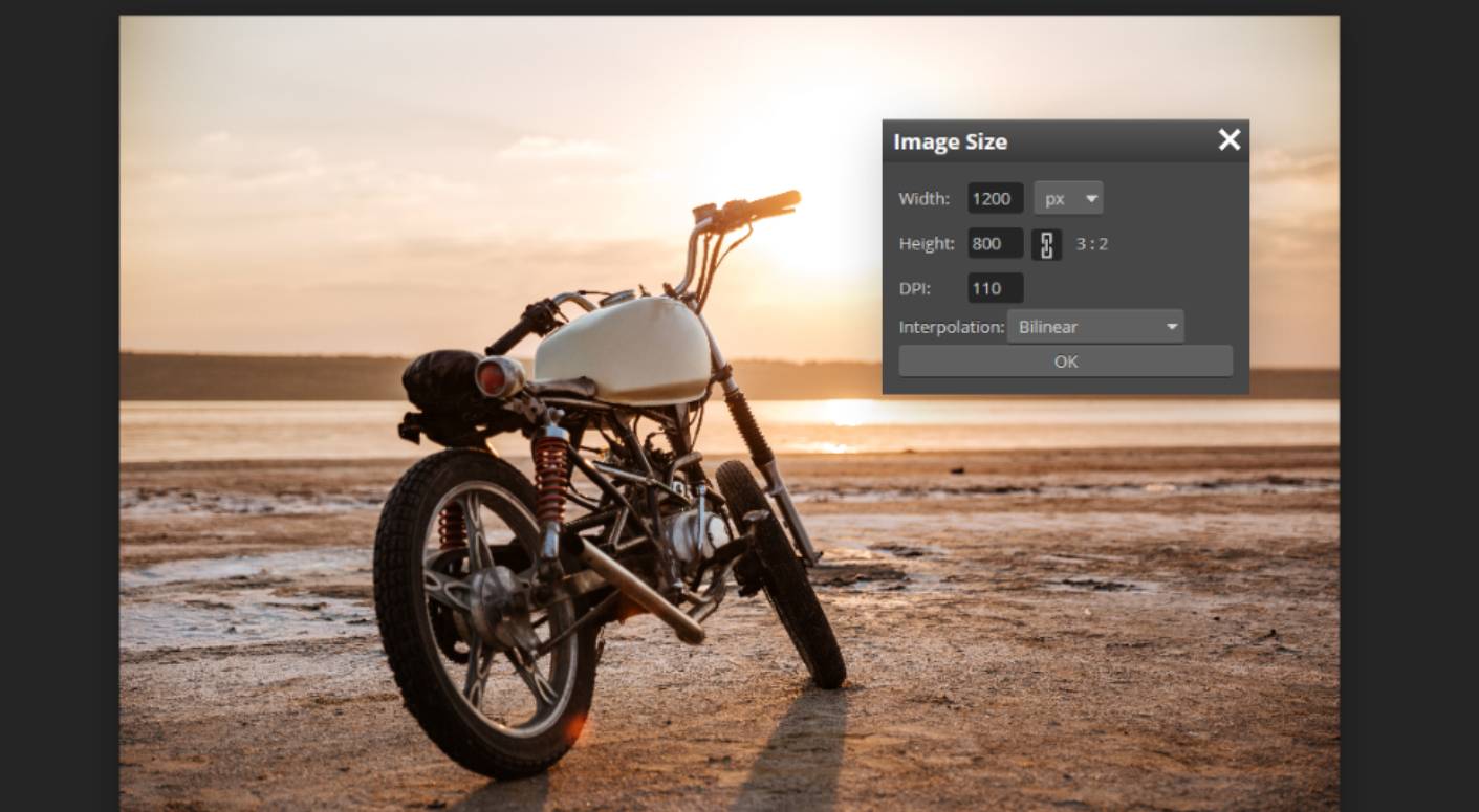 bike on beach photo in photoshop