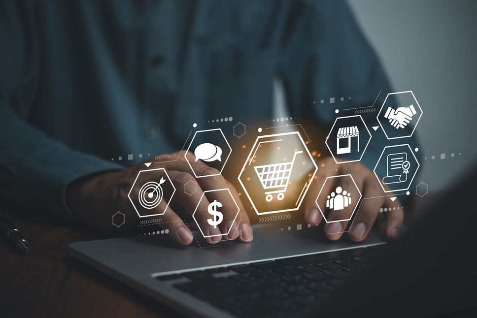 Person exploring ecommerce platform features on laptop, representing business success with digital agency ecommerce solutions