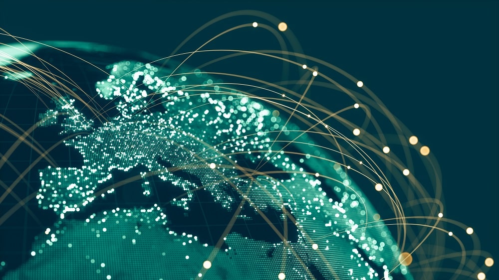 digital world with connected lines around it