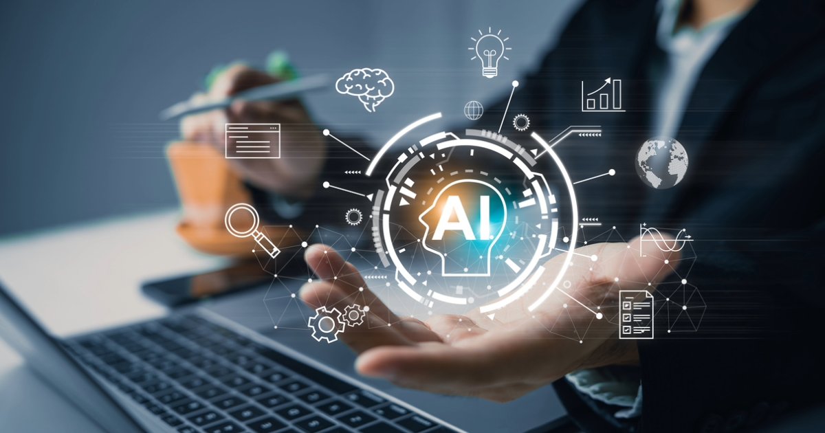 Professional using a laptop to analyze AI predictions, future trends, and insights from leading web and technology platforms