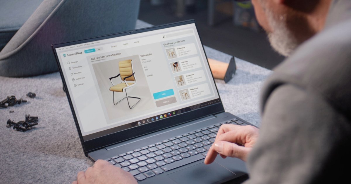 Professional using laptop to customize a product listing for a product page, signifying success with ecommerce website themes