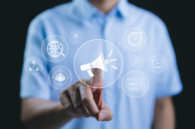Professional interacting with social media marketing strategies, signifying business success with digital marketing agency