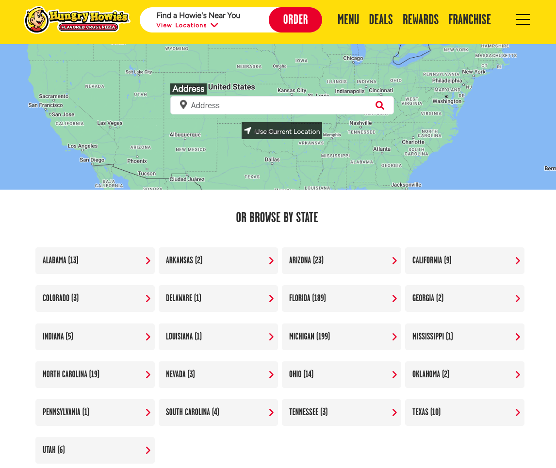 Americaneagle.com client Hungry Howie’s website store locator tool helps users find nearby pizza locations