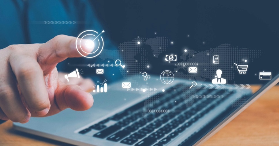 Person utilizing location-based digital marketing agency services, signifying business success with local marketing strategies