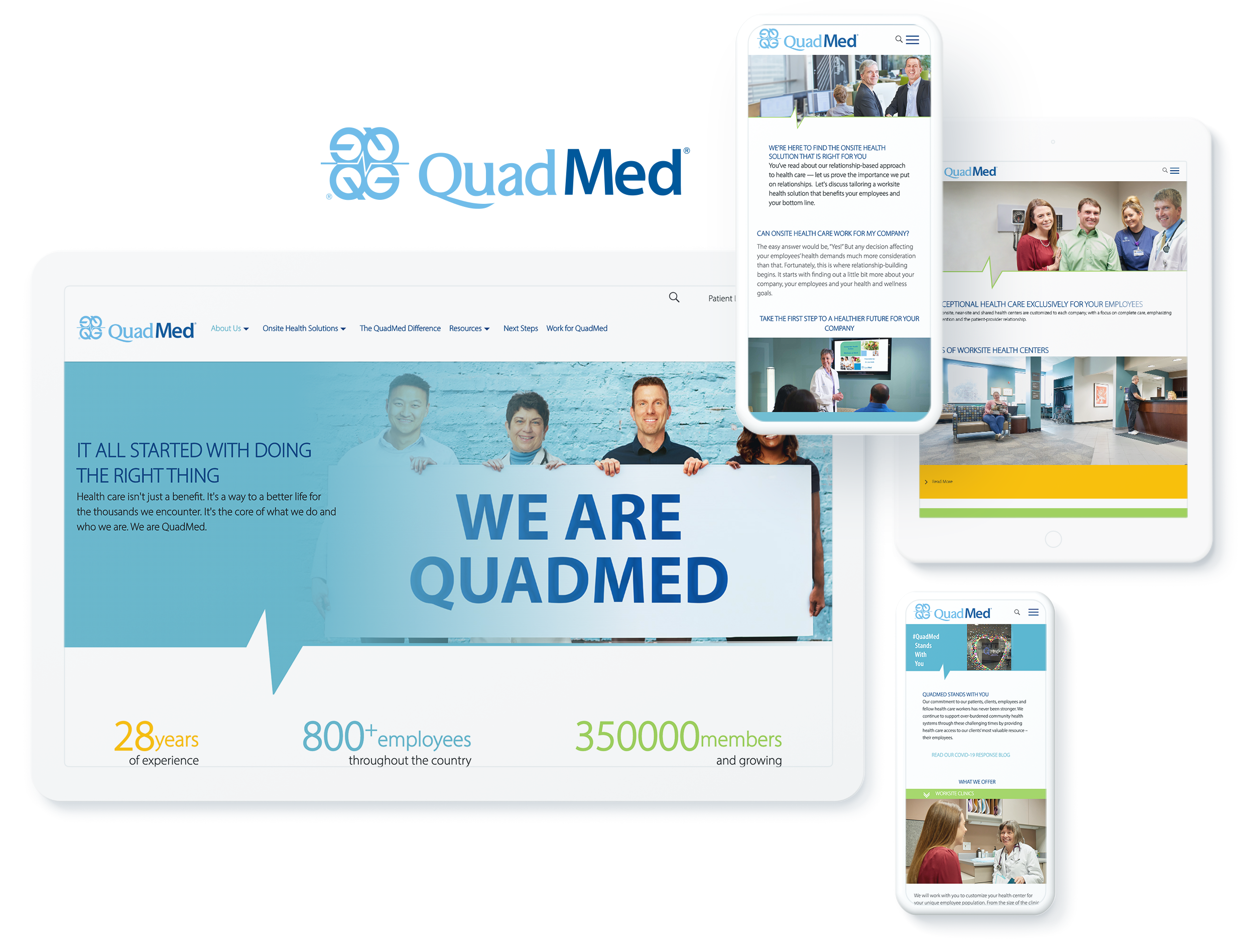 QuadMed's Sitefinity healthcare website on different screen sizes