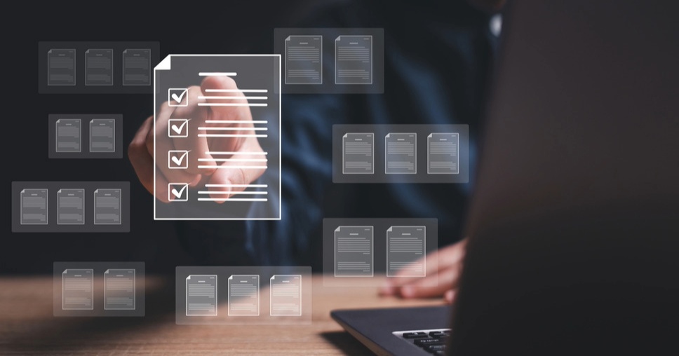Business professional interacting with DXP interface, indicating business success with product implementation solutions