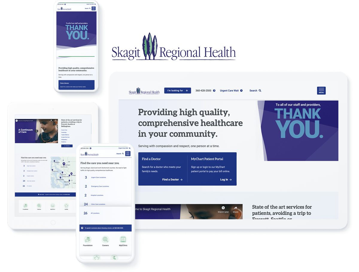Skagit Regional Health website design across different device sizes and screens