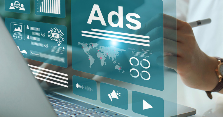 Professional interacting with AI interface for digital advertising, showcasing success with PPC agency strategies using AI