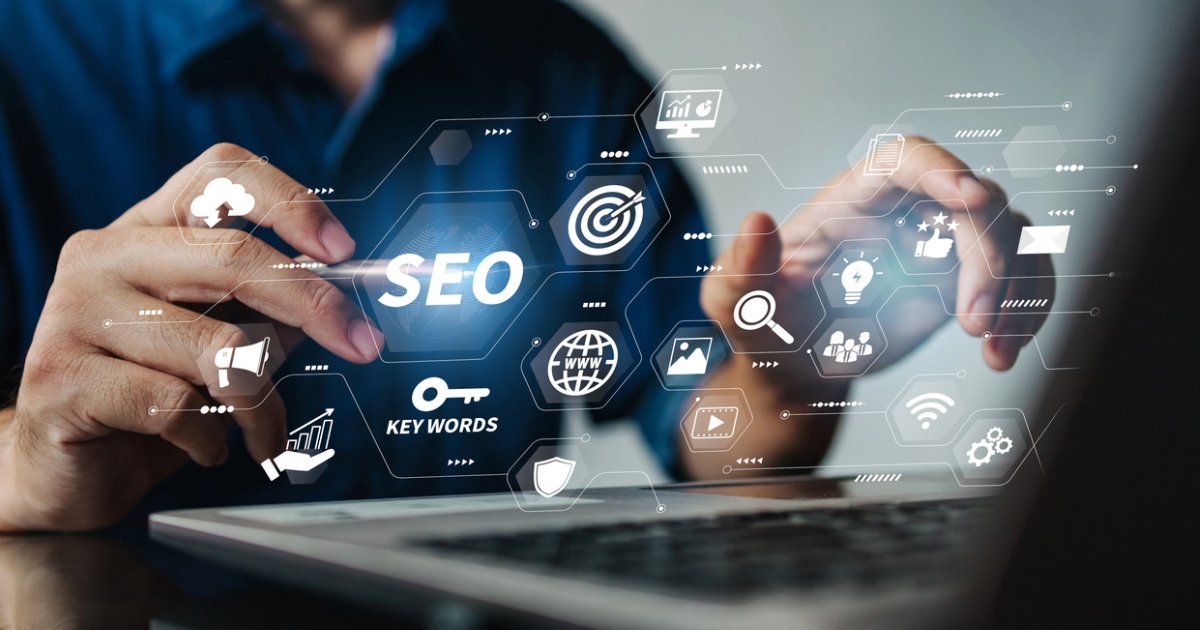 Professional on a laptop using digital marketing services and tools for search engine optimization backlink strategy success
