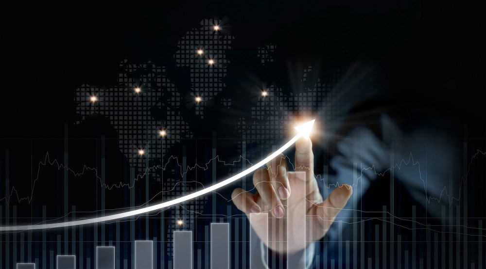 increasing bar graph with finger pointing