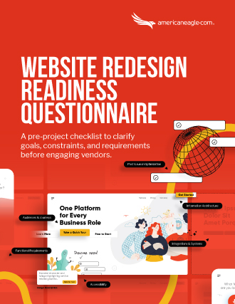 Cover of Americaneagle.com whitepaper on website redesign planning with requirements questionnaire and success metrics