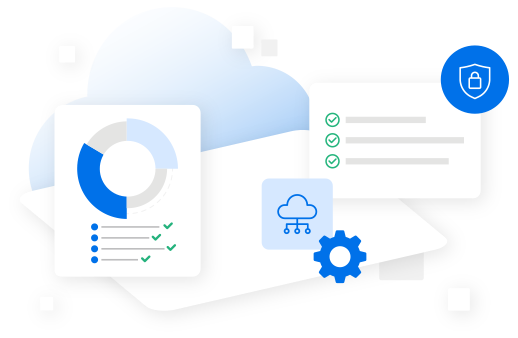 Cloud computing concept with security and analytics icons, symbolizing business success with managed cloud services provider