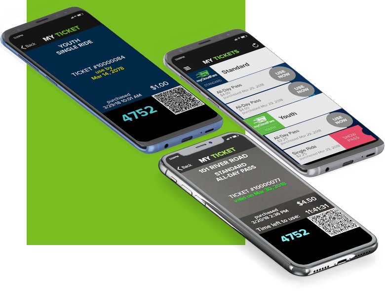 Mobile devices displaying transit ticketing platform, highlighting success with transportation solutions