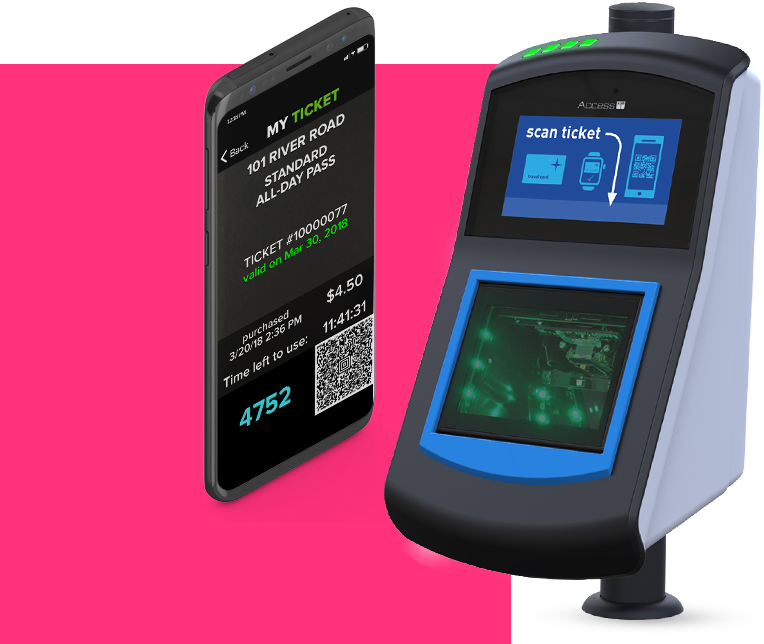 Mobile ticket displayed on phone and digital scanner ready for ticket validation, signifying success with transit solutions
