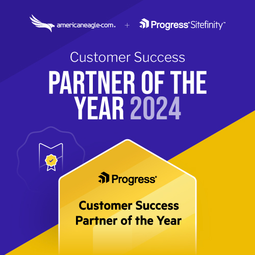 Graphic highlighting Americaneagle.com's win for Progress Sitefinity's Customer Success Partner of the Year 2024 award