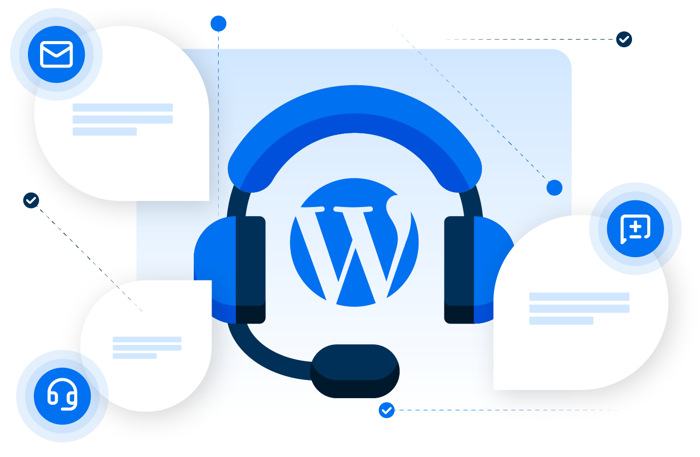 Graphic of customer support for enterprise-level WordPress services, symbolizing success with WordPress partner agency