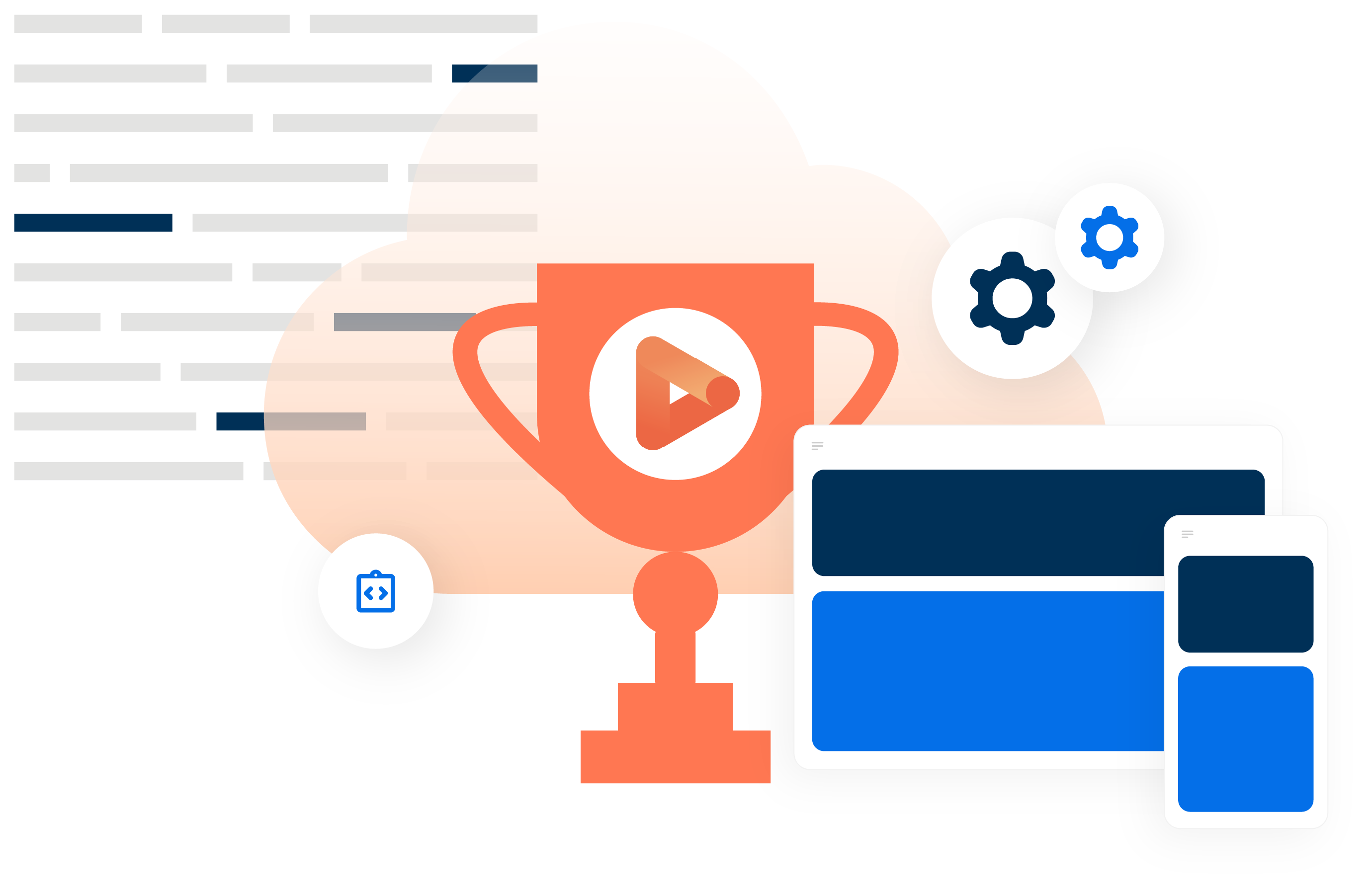 Digital graphic of a trophy and award-winning digital strategies, indicating success with HubSpot Content Hub agency services