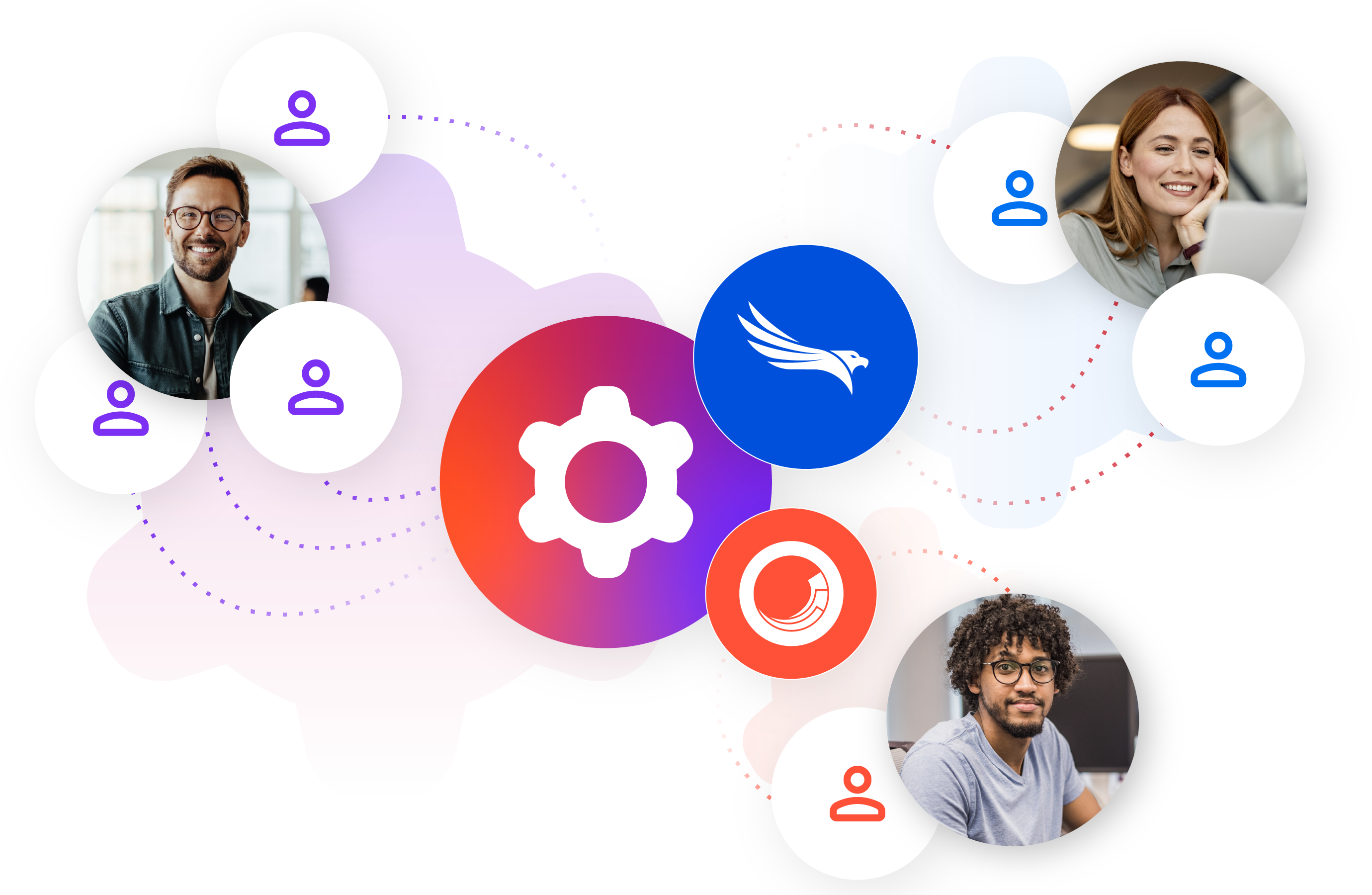 Illustration of connected professionals from Sitecore and Americaneagle.com for team collaboration and scalable support