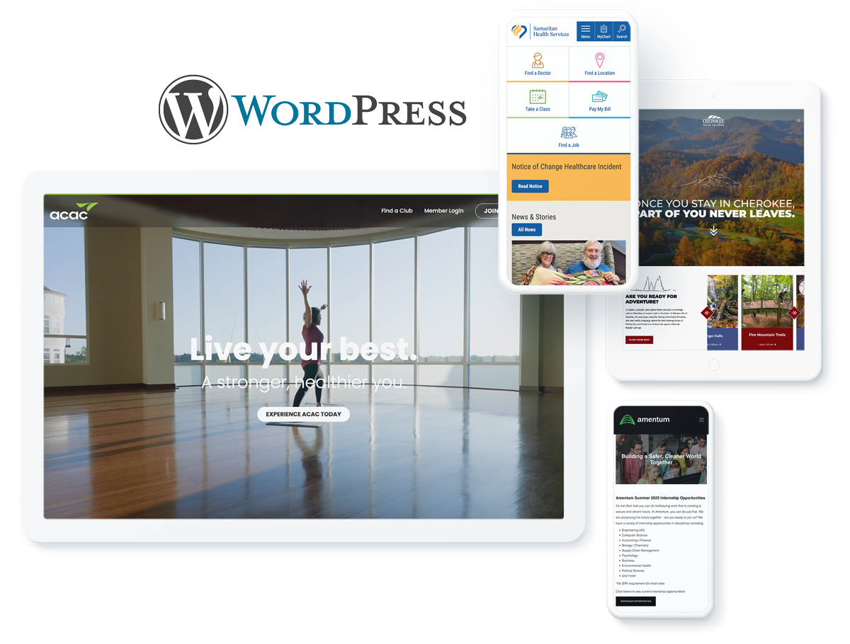 Americaneagle.com client websites on devices, signifying success with WordPress Development Partner agency services