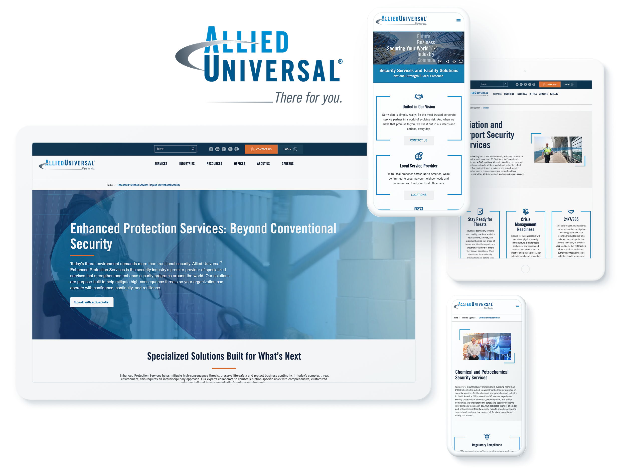 Allied Universal professional services website on devices, highlighting successful website development and digital marketing