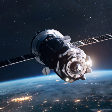 Satellite orbiting Earth showcasing success with digital marketing services for space engineering and science technology