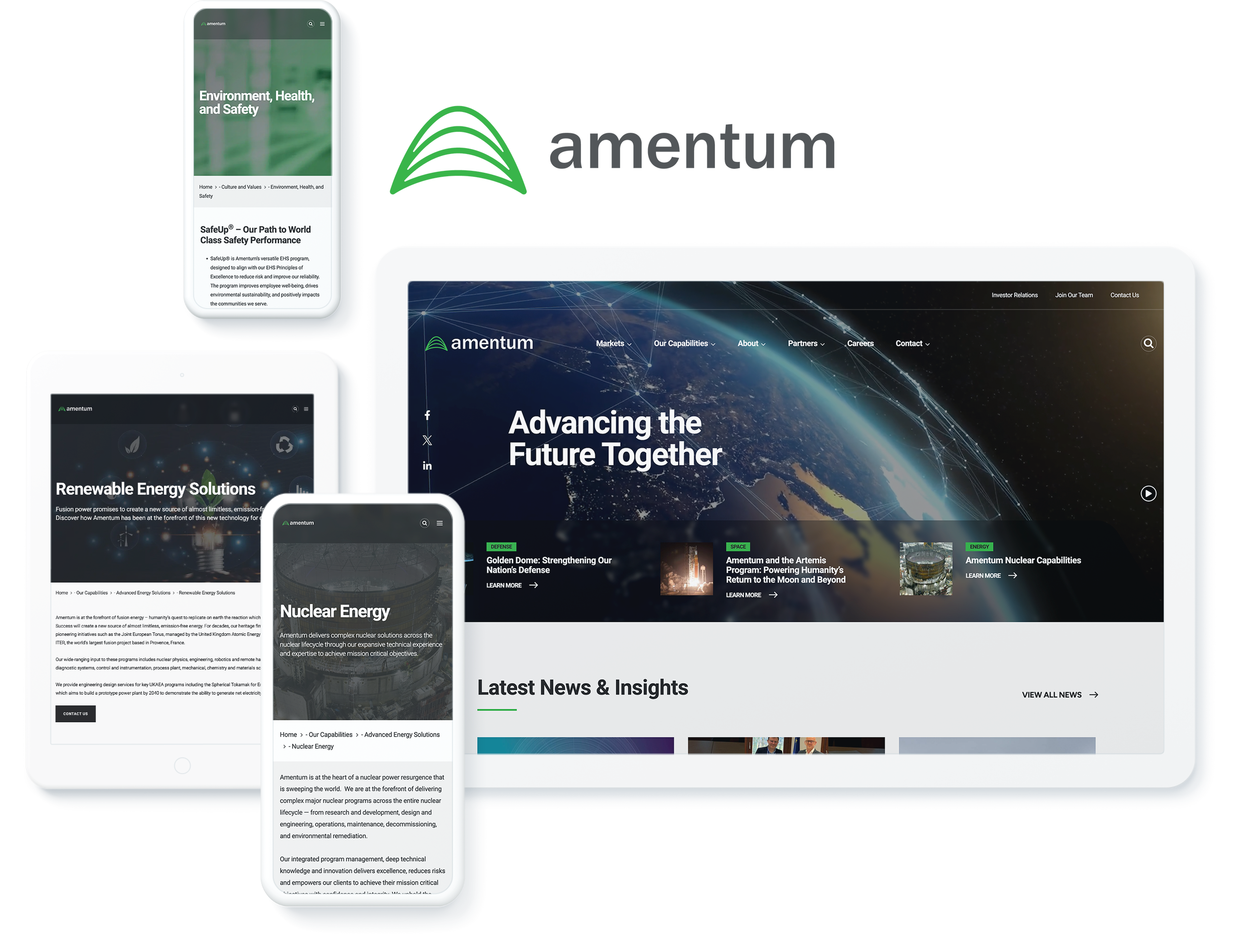 Amentum website across digital devices showcasing successful web design and development for government services