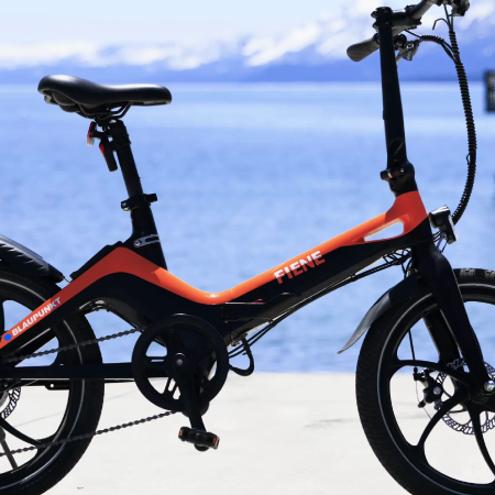 Blaupunkt electric bike parked by the lakeside, depicting business success with ecommerce web design and development company
