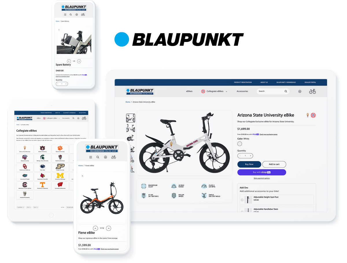 Blaupunkt website on device screens, signifying business success with website development and digital marketing for ecommerce