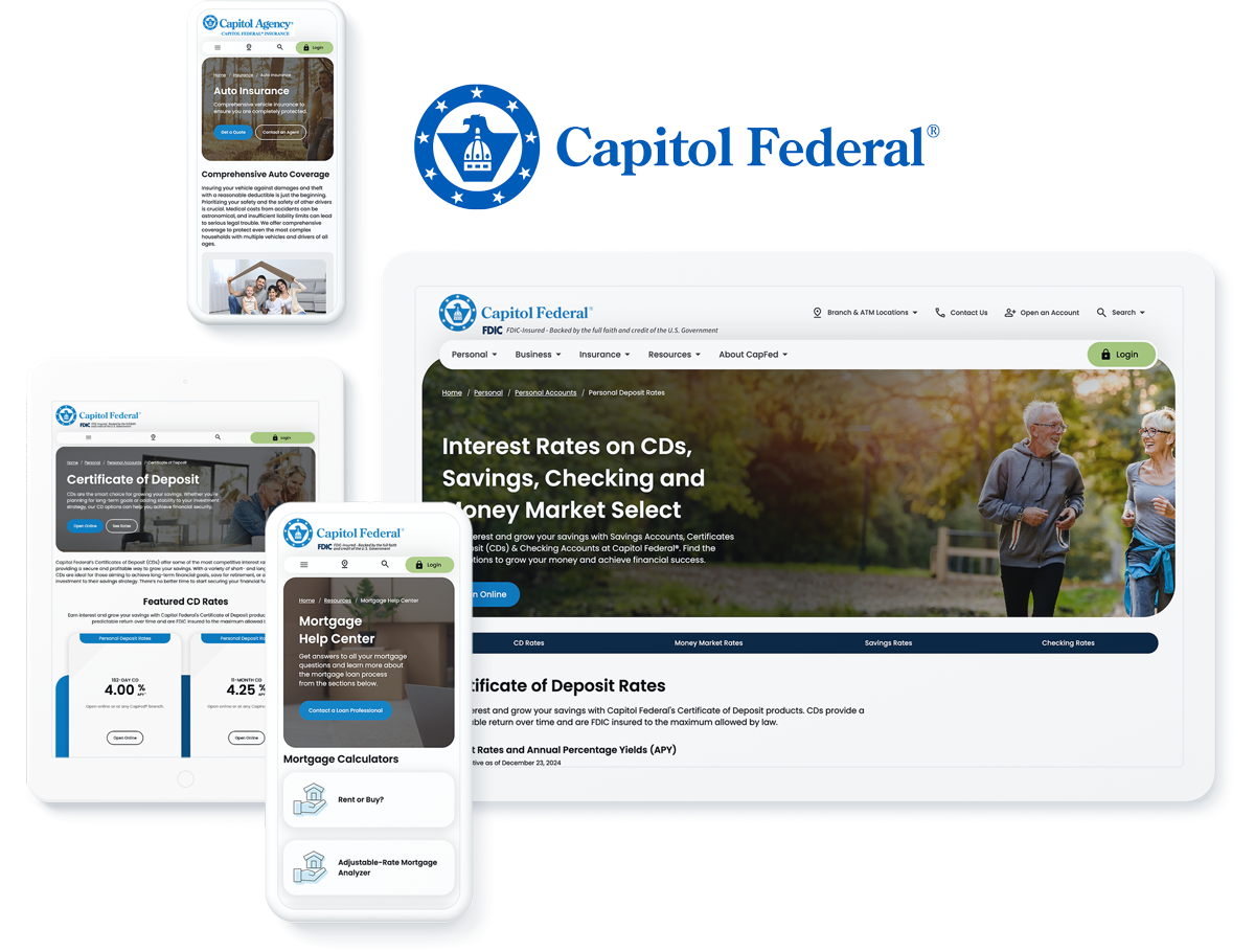 CapFed financial services website on device screens, highlighting business success with web design and development company
