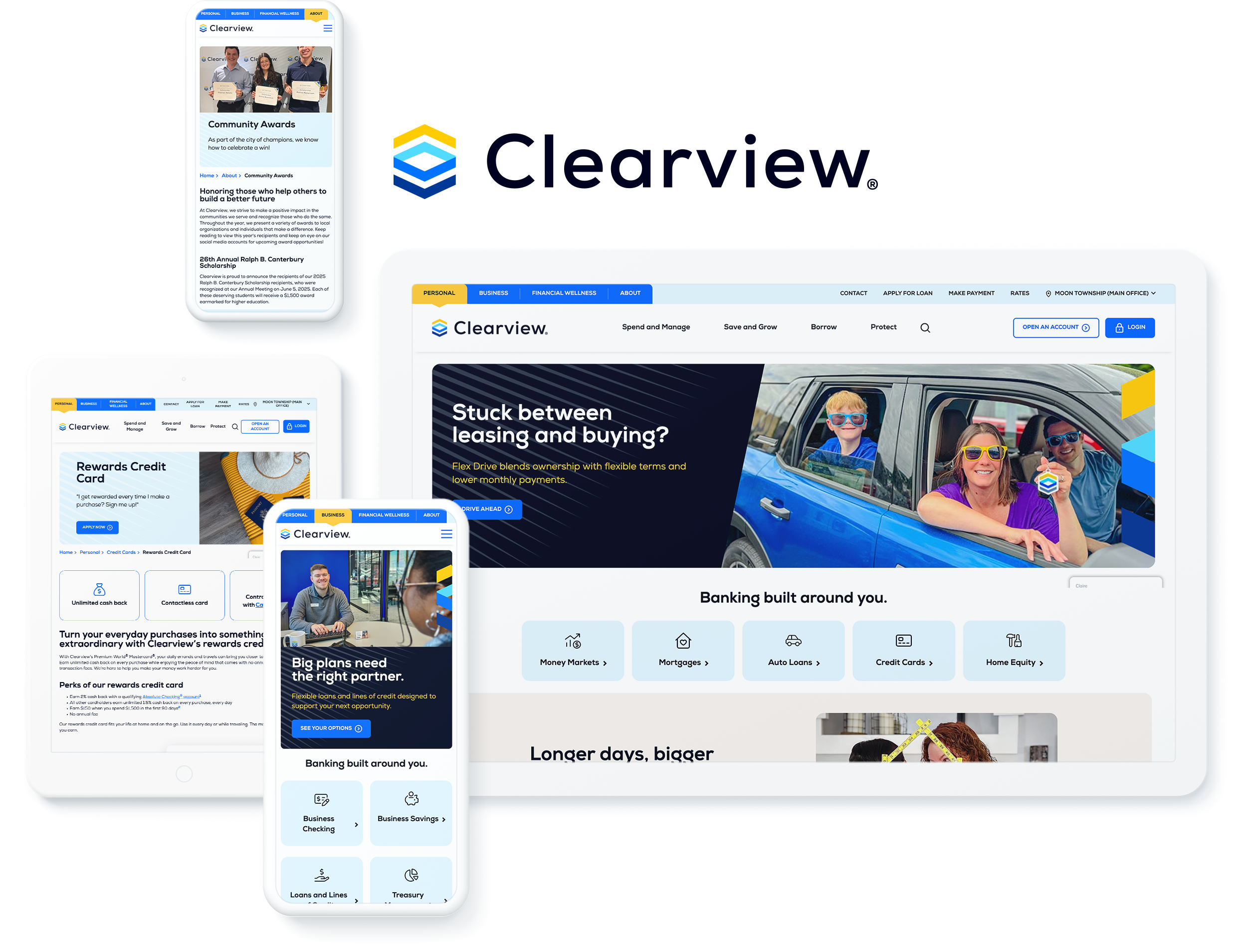 Clearview Federal Credit Union's website across digital devices showing successful digital marketing for financial services
