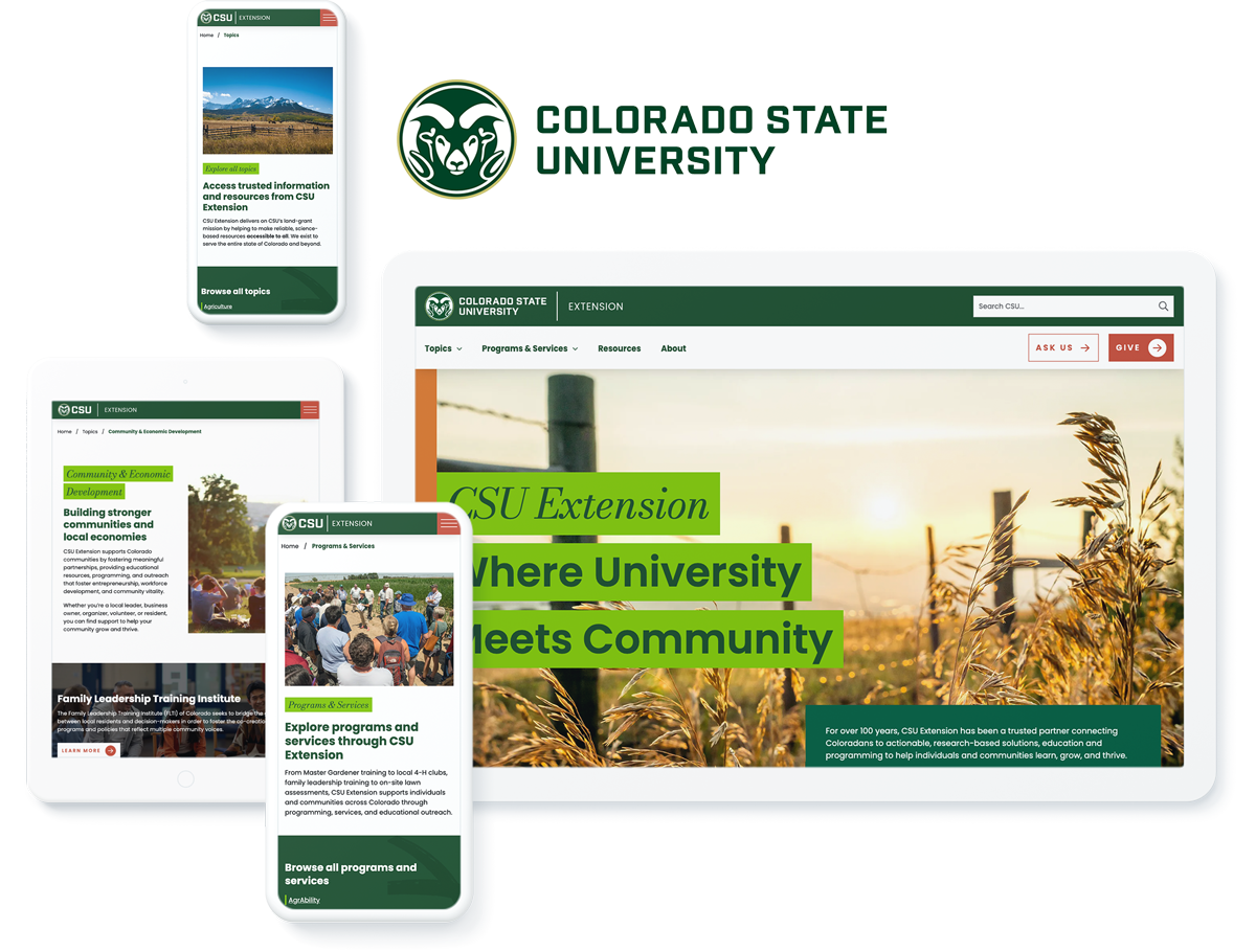 CSU Extension website on device screens, showcasing successful education website development for colleges and universities