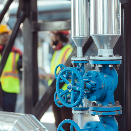 Blue industrial valve with pipes showing business success with digital marketing agency services for manufacturing industry