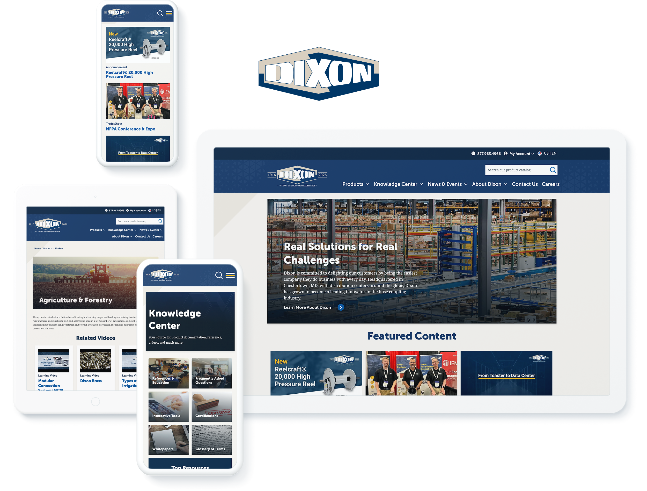 Dixon website on digital devices showcasing successful digital marketing for manufacturing