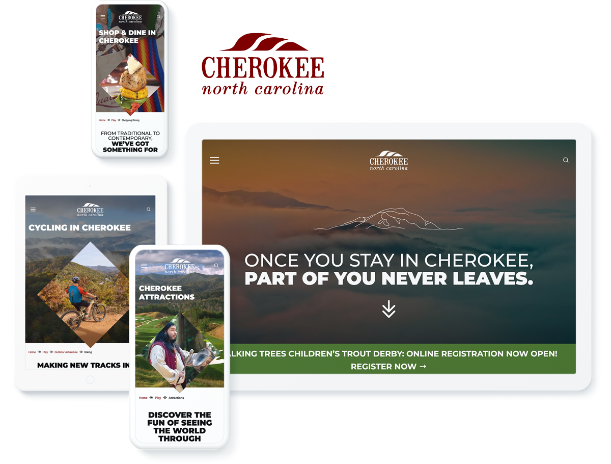 EBCI website on devices, highlighting success with tourist attraction website design and development agency services
