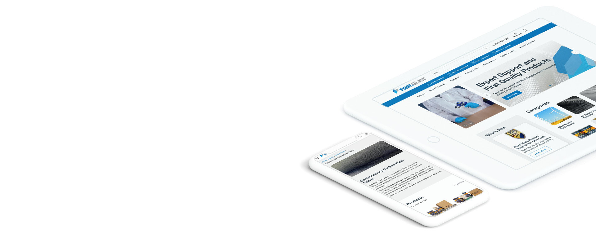 Fibre Glast website on device screens, signifying success with ecommerce website design and development for manufacturers
