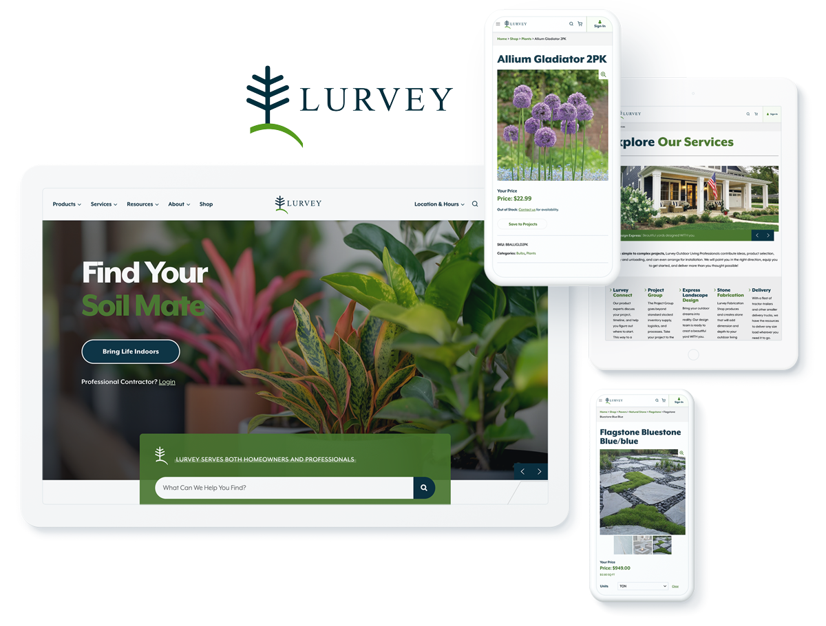 Lurvey website on device screens, indicating success with web accessibility and SEO agency solutions for professional services
