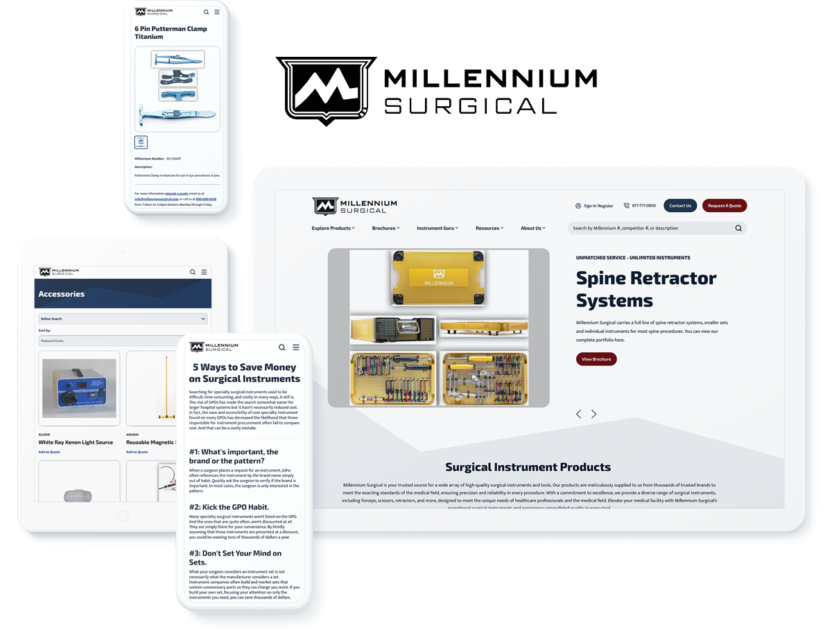 Millennium Surgical Corp website on device screens, highlighting ecommerce success with web development agency services