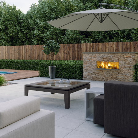 Modern furnished patio showing business success with digital marketing agency services for manufacturer of outdoor products