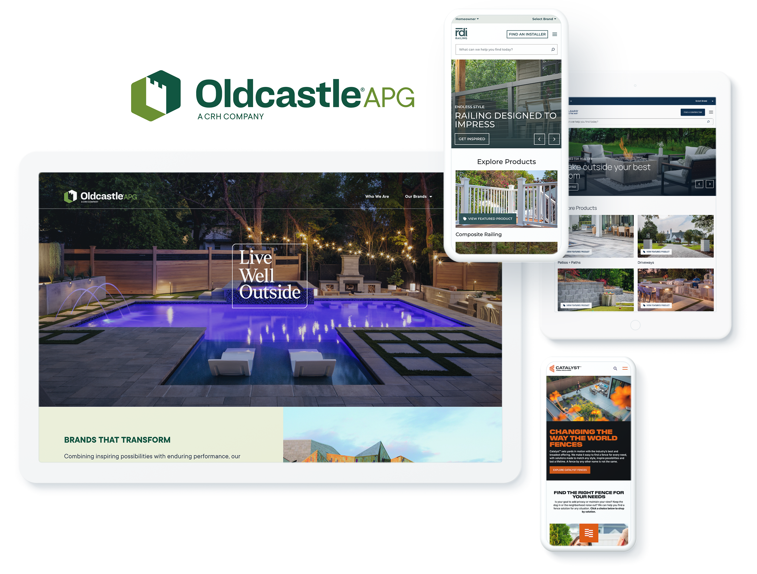 Oldcastle APG website on digital devices showcasing successful digital marketing for manufacturer of outdoor products