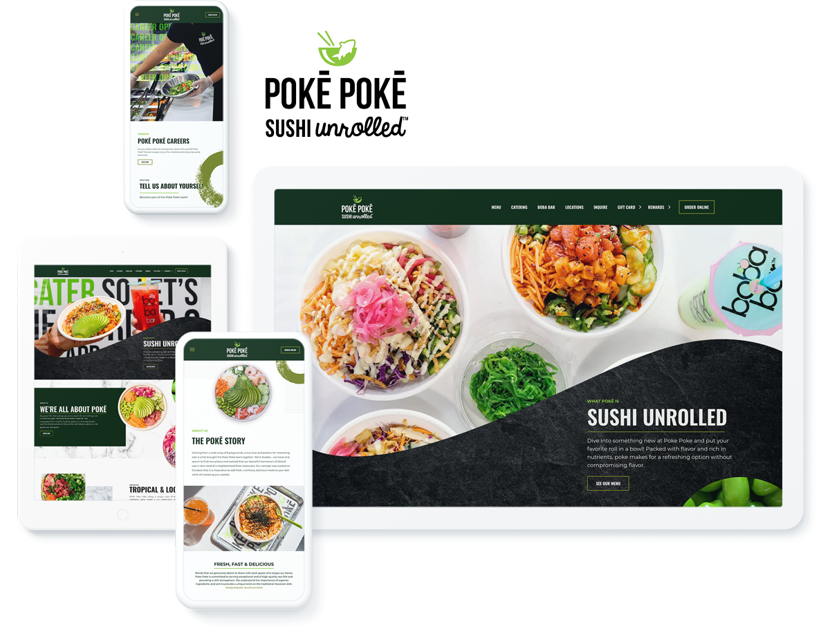 Poke Poke website on devices, highlighting business success with website development and digital marketing agency services