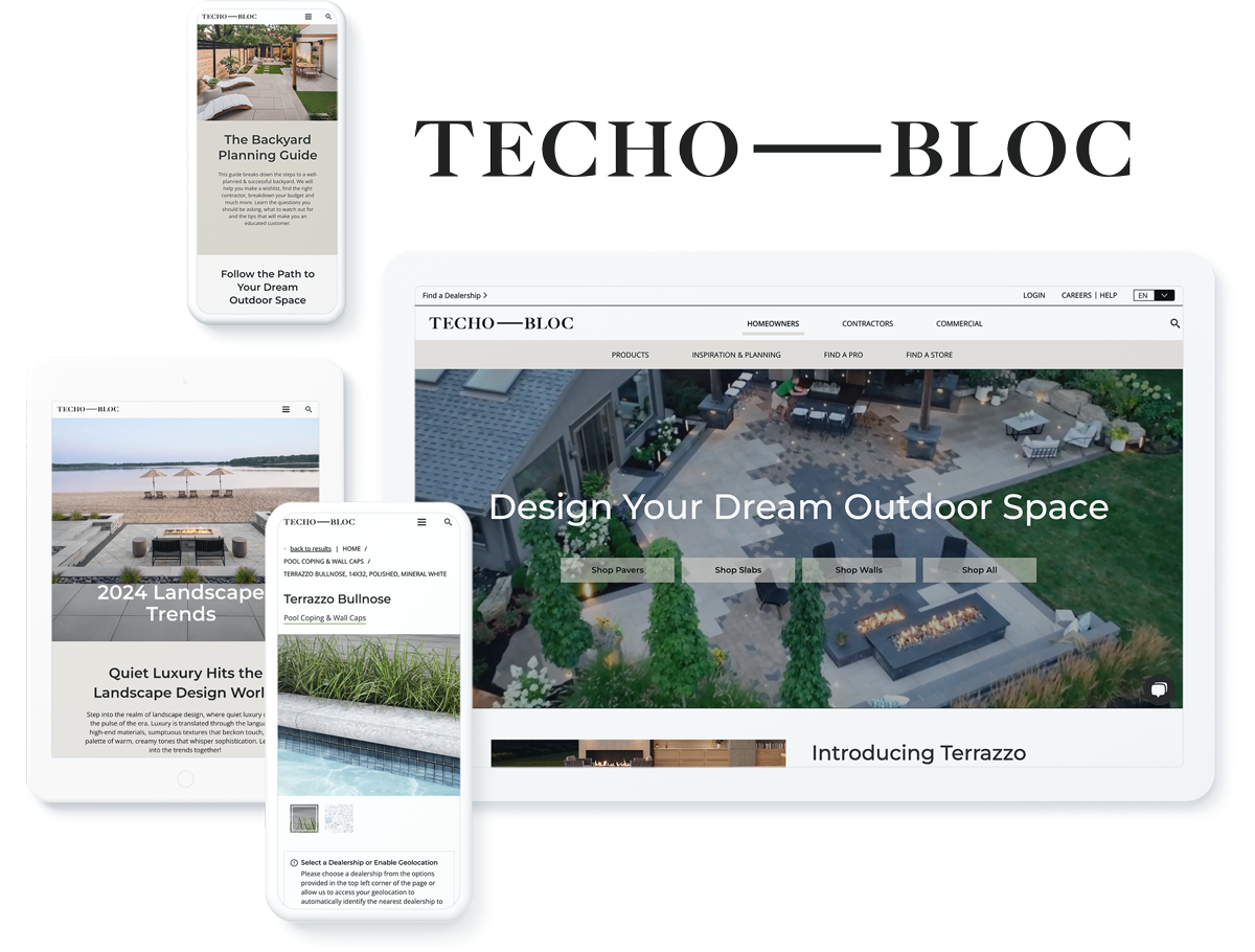 Techo-Bloc website on devices, highlighting business success with ecommerce website development services for manufacturer