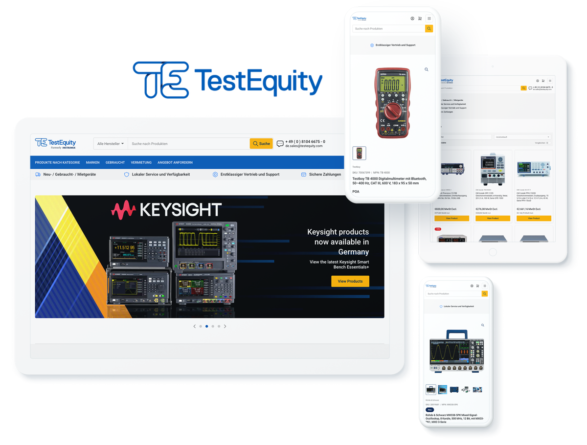 TestEquity Europe website across digital devices showcasing successful digital marketing for manufacturing