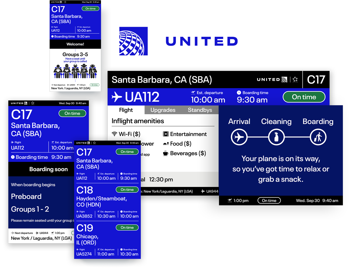 graphic of United Airlines website device screens, highlighting business success with web design and development company