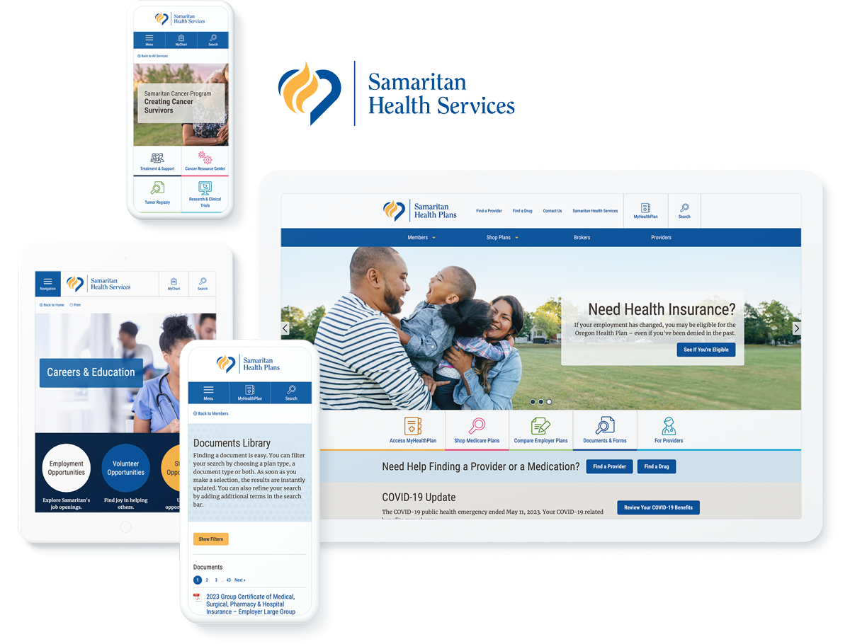Samaritan Health Services website on devices, demonstrating success with WordPress web development agency services