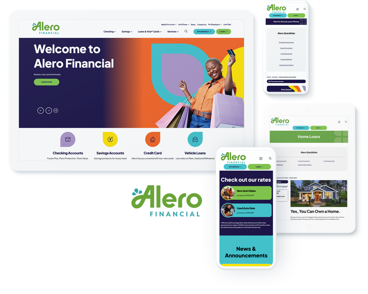 Alero Financial's website across digital devices showcasing successful digital marketing for financial services