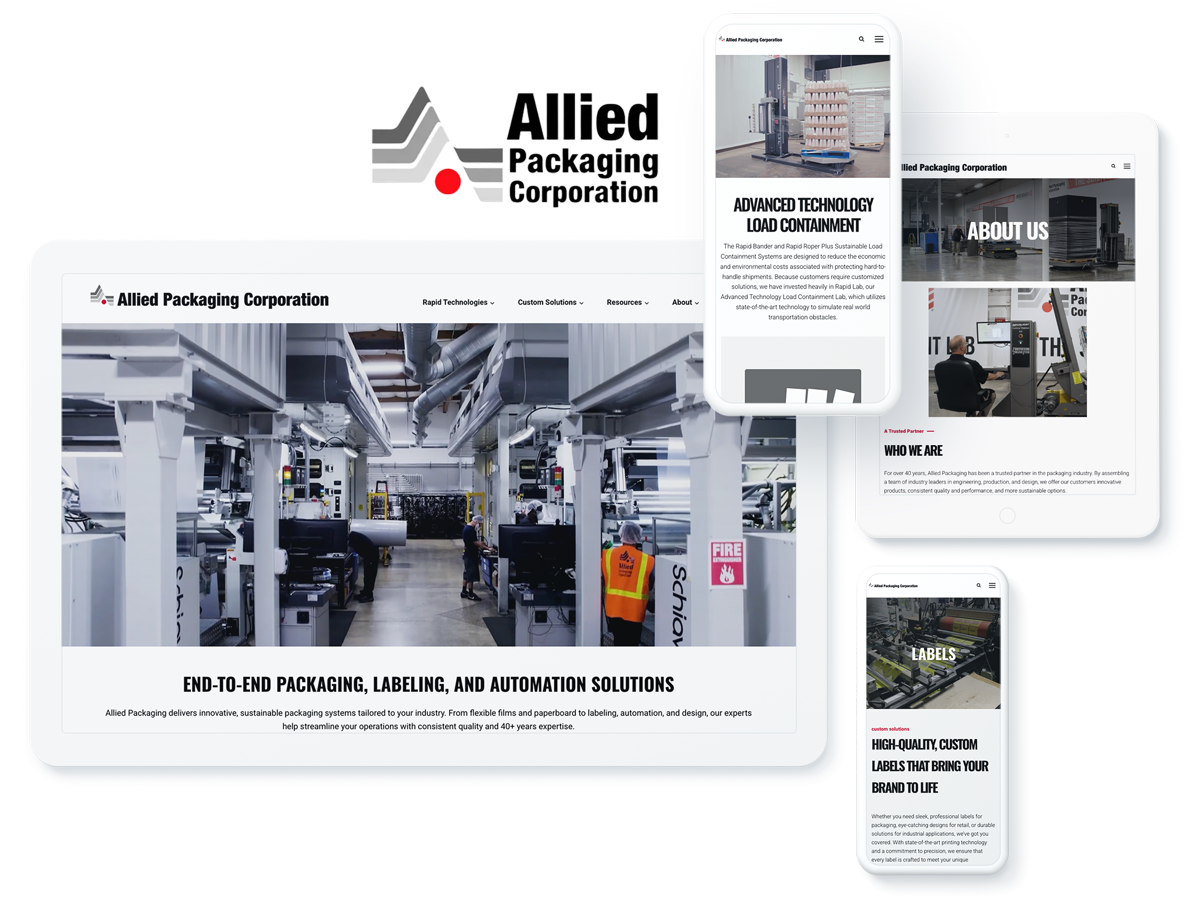 Allied Packaging website on device screens, displaying successful manufacturing website design and development services
