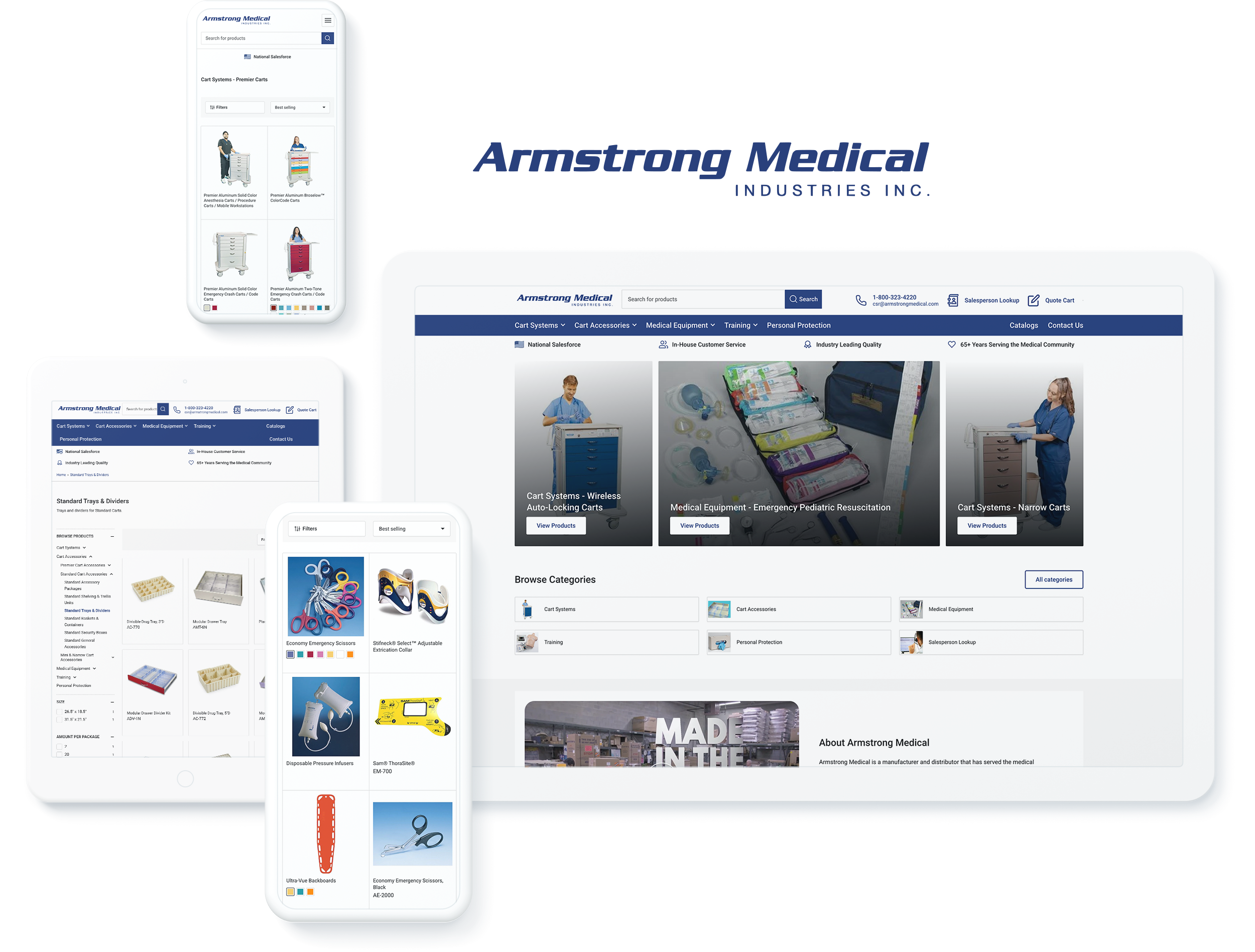 Armstrong Medical Industries manufacturing website on digital devices, showcasing successful web development and design